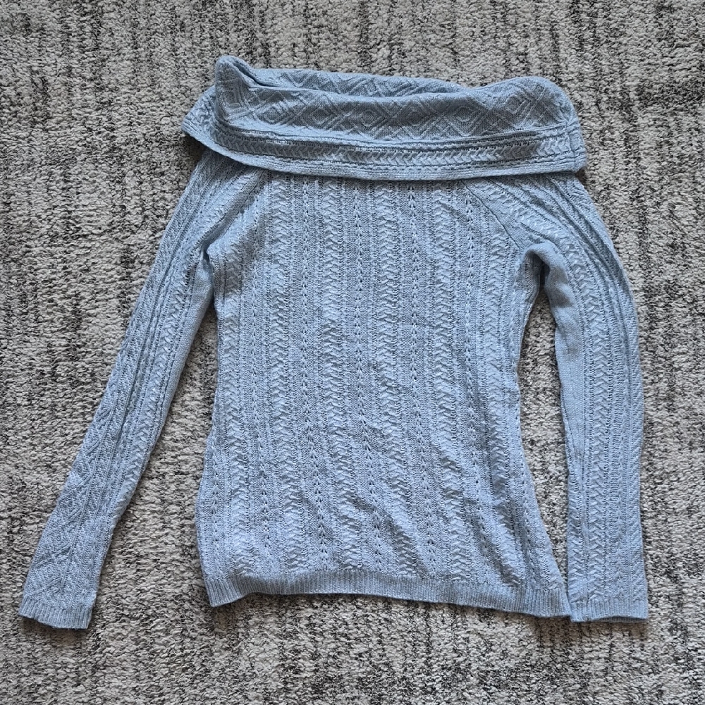 Light Blue Off-Shoulder Cable Knit Women's Sweater